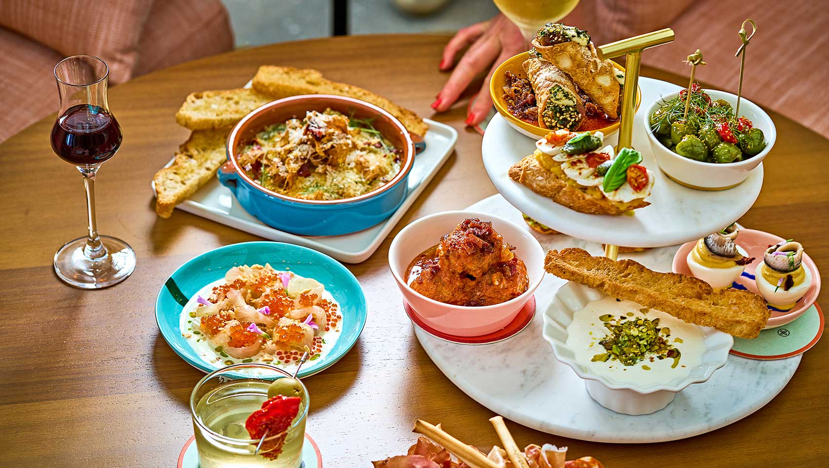 selection of dishes and cocktails at Bar Sprezzatura